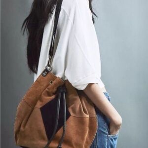 Free People Tovey Suede Bucket Shoulder Bag cognac combo